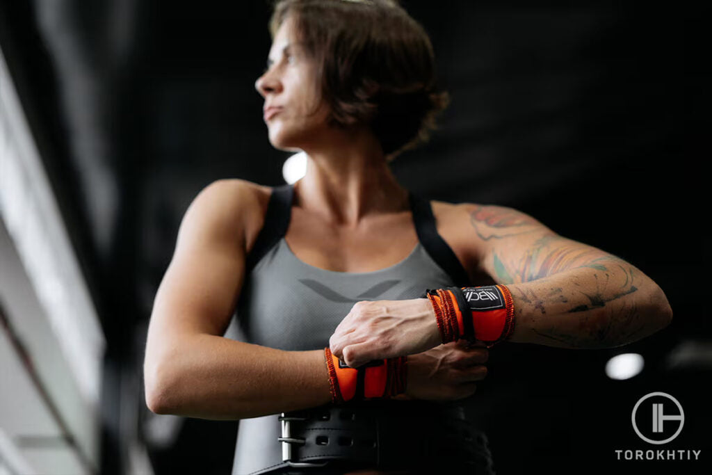 WARM BODY COLD MIND Weight Lifting Wrist Wraps in use