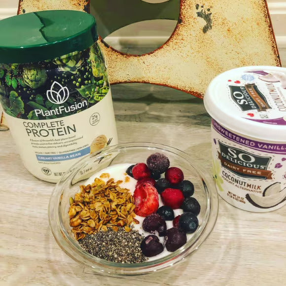 PlantFusion Complete Vegan Protein Powder in use