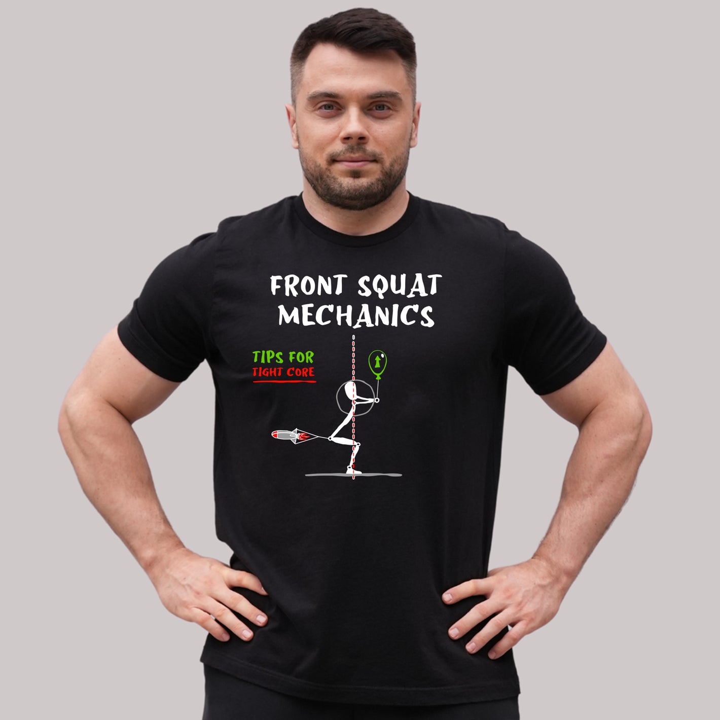 WEIGHTLIFTING T-SHIRT "FRONT SQUAT MECHANICS"